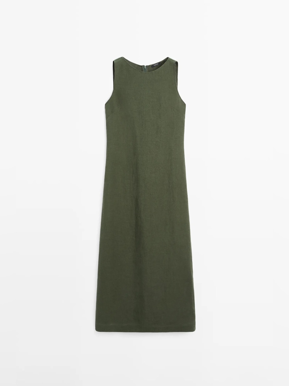 Massimo Dutti Linen Olive Green Sleeveless Maxi Dress - Picture 7 of 9